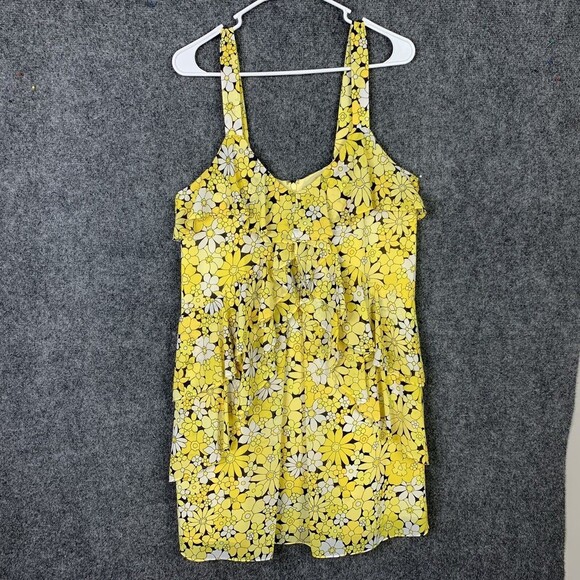 Michael Kors Strap Layered Ruffle Sundress Women M Yellow Floral Chiffon Lined - Picture 1 of 10